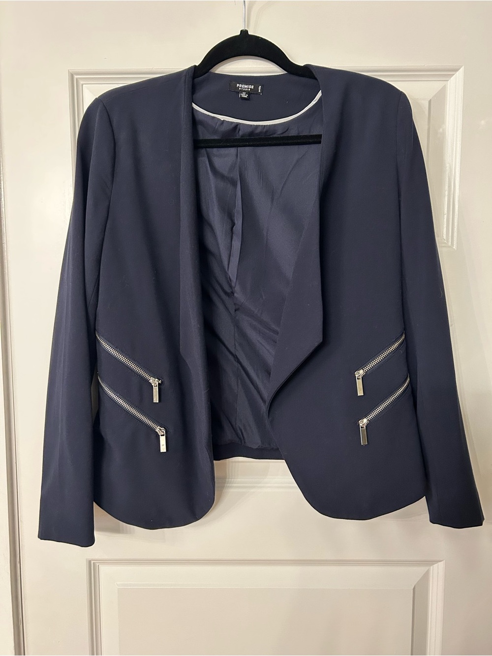 Premise Navy Open-Front Blazer with Zip Pocket Accents
